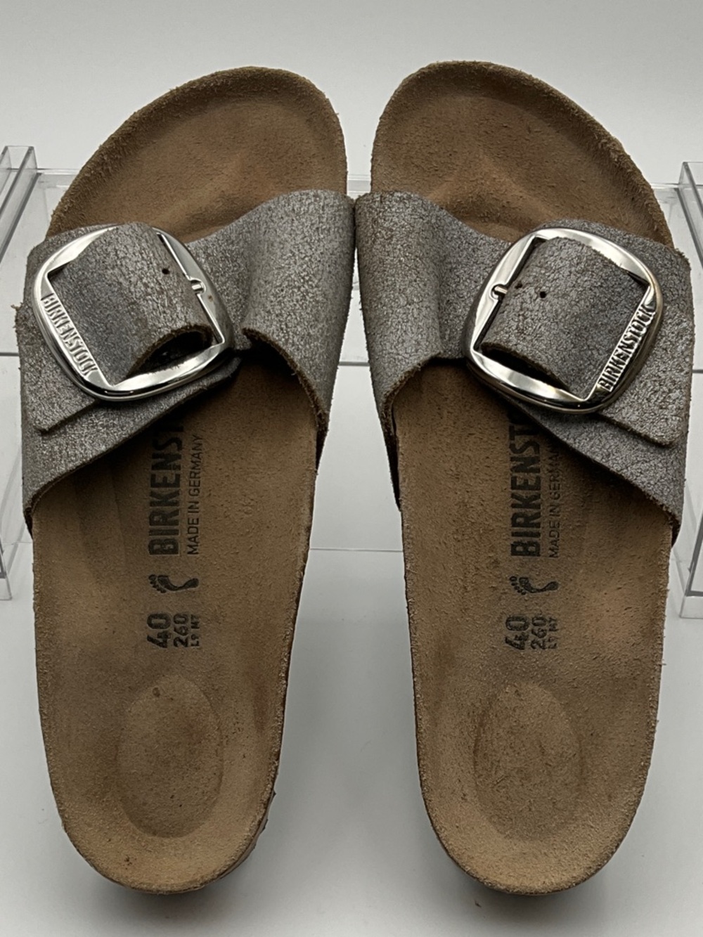 Birkenstock Silver Single Strap Suede Slide with Large Buckle 40 Wide fit - Picture 5 of 6